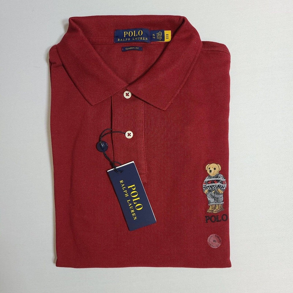 Polo Ralph Lauren Mens XL Polo Shirt w/ Military Army Camo Bear Burgundy Red - Picture 3 of 7